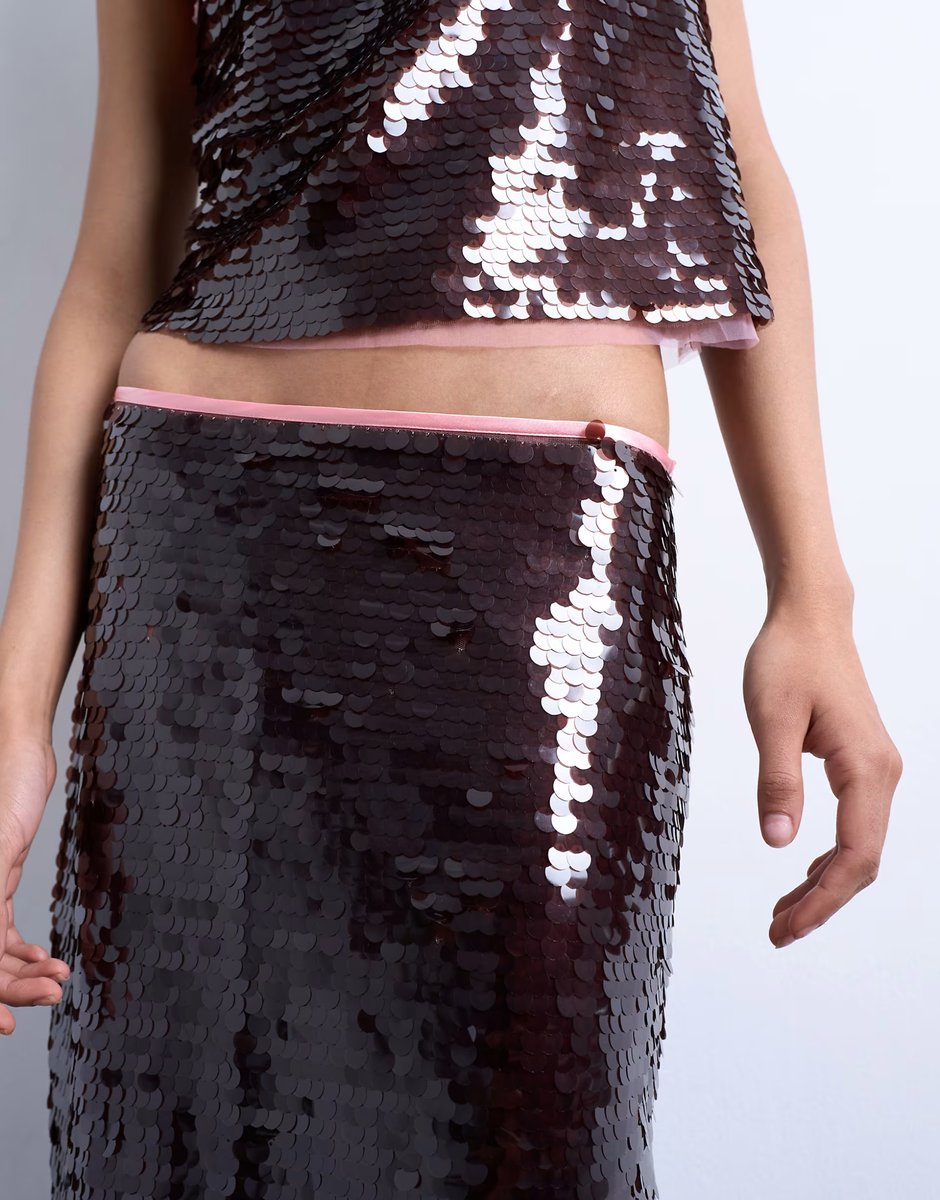 ASOS Topshop co-ord contrast sequin midi skirt in wine - 2