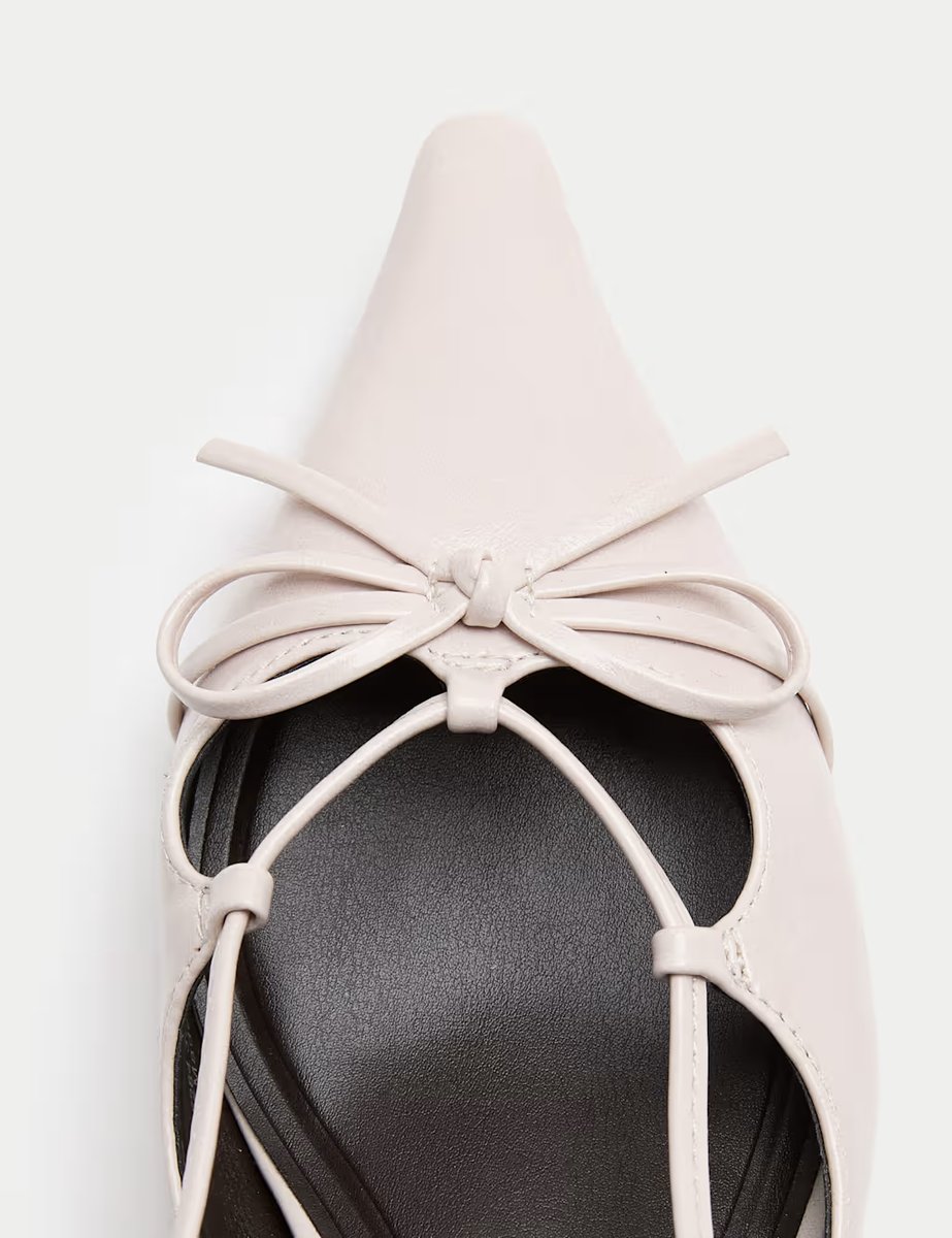 Marks & Spencer M&S Bow Kitten Heel Pointed Slingback Shoes Soft White - 2
