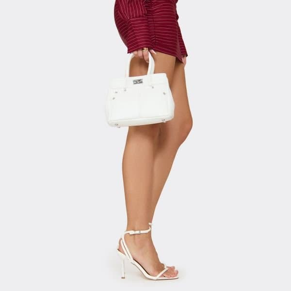 EGO Hoopa Ankle Strap Stiletto Barely There Heel In White Faux Leather, Women's Size UK 5