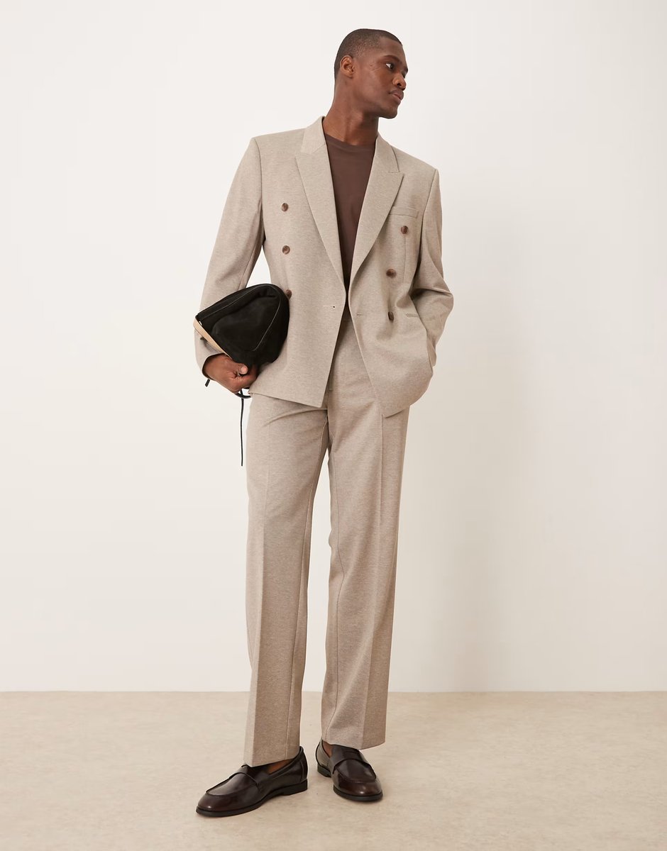 ASOS ASOS DESIGN double breasted regular suit jacket in beige twill - 4