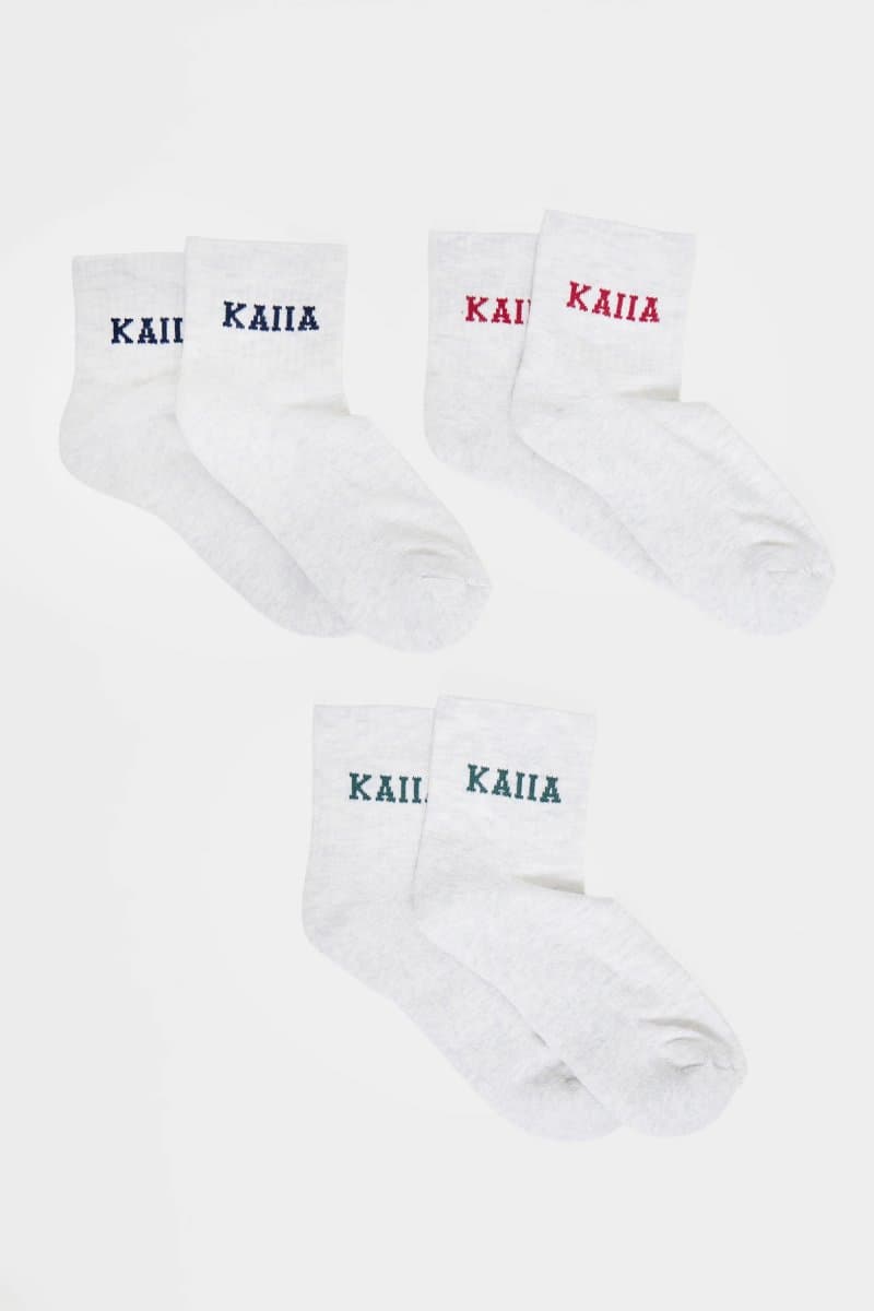Kaiia Kaiia Slogan Socks Pack of Three in Light Grey Marl
