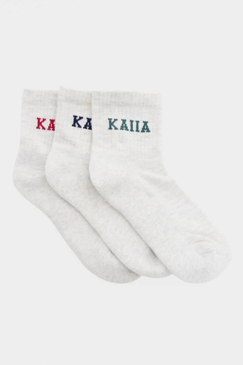 Kaiia Pack of Three Kaiia Slogan Socks Light Grey Marl - 2
