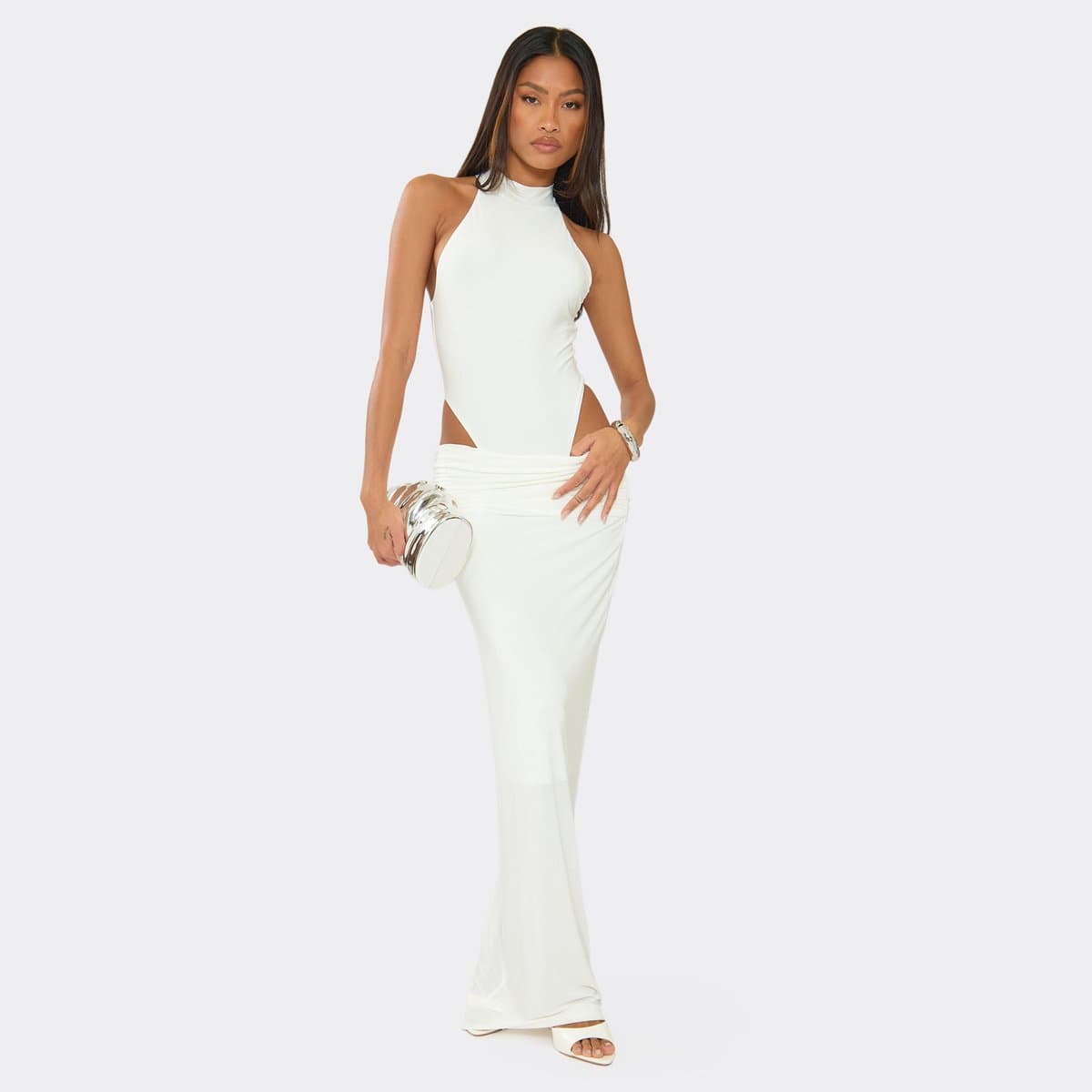 EGO EGO Low Waistd Maxi Skirt in White