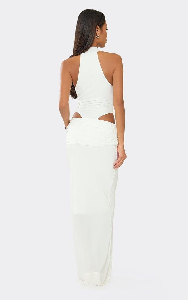 EGO Low Waisted Maxi Skirt In White Slinky, Women's Size UK 6 - 2