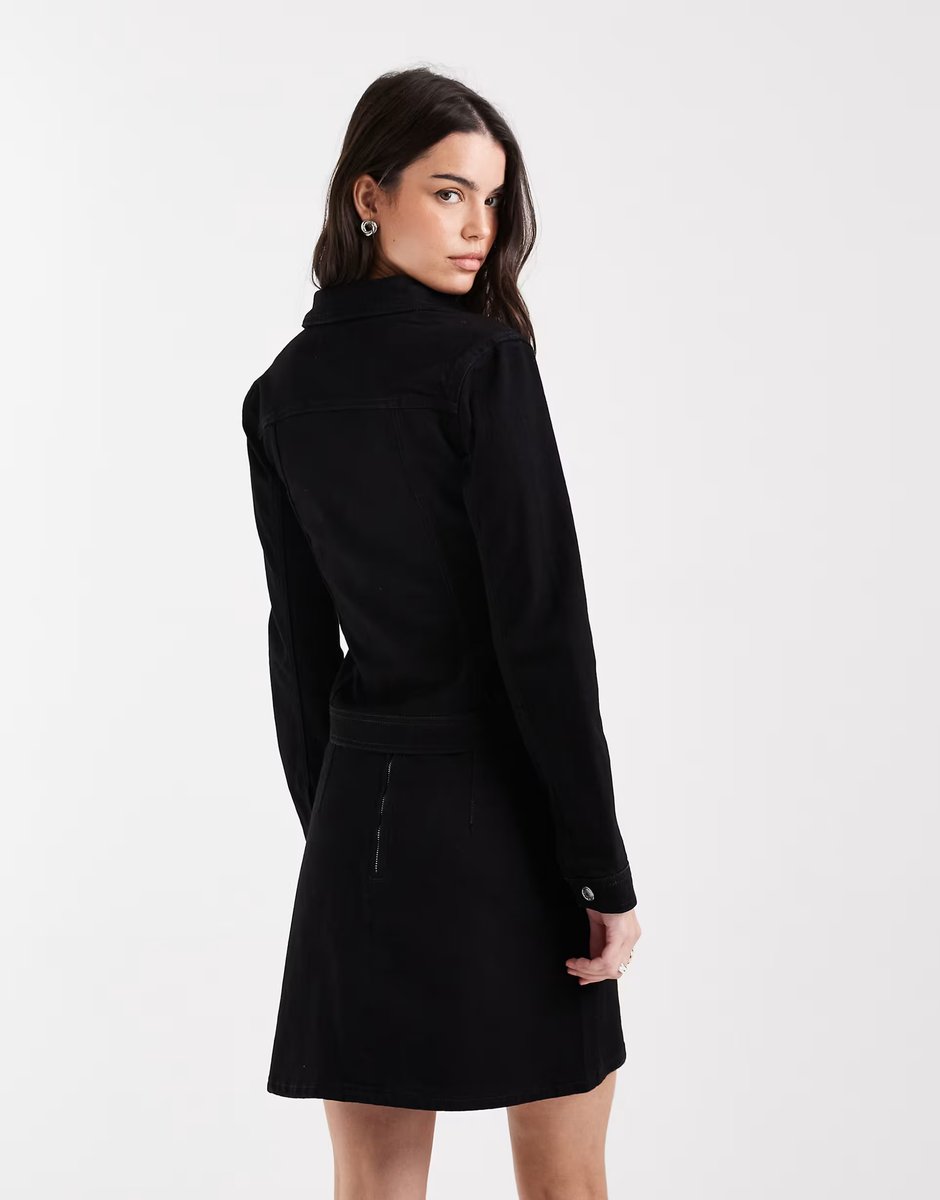 ASOS ASOS DESIGN denim jacket with pocket detail co-ord in clean black - 4