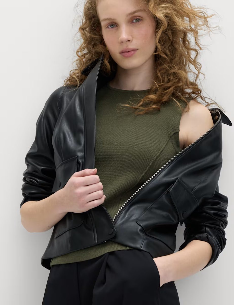 Marks & Spencer M&S Textured Waisted Slim Fit Knitted Vest Dark Khaki - 2