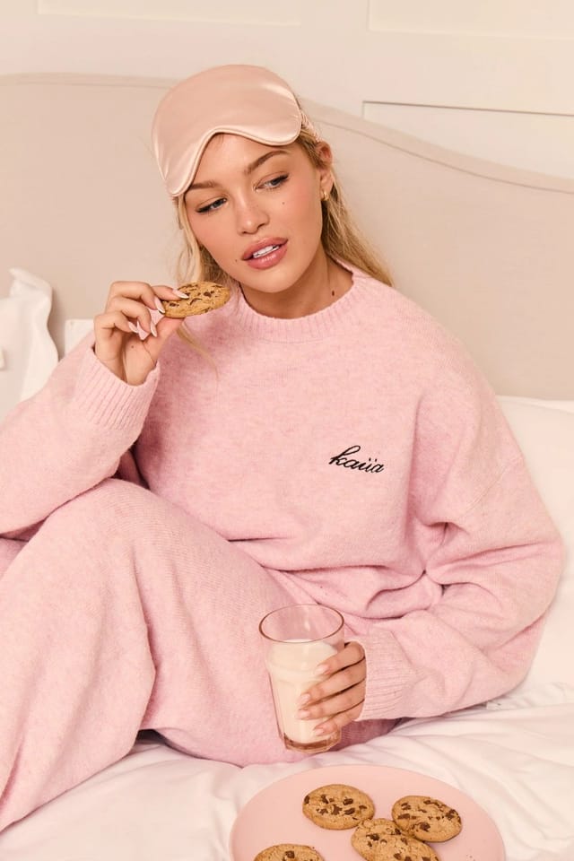 Kaiia Kaiia Knit Oversized Sweatshirt Baby Pink - 2
