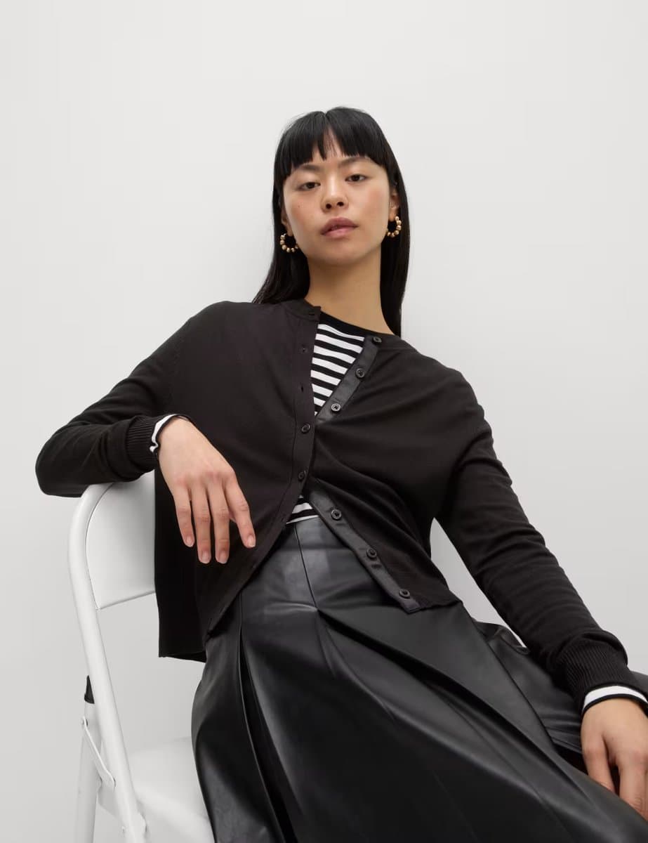 Marks & Spencer M&S Crew Neck Button Front Cardigan Black