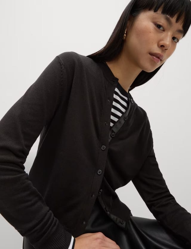 Marks & Spencer M&S Crew Neck Button Front Cardigan Black - 3