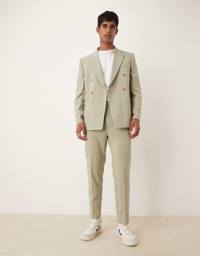 ASOS ASOS DESIGN double breasted regular suit jacket in light green - 2