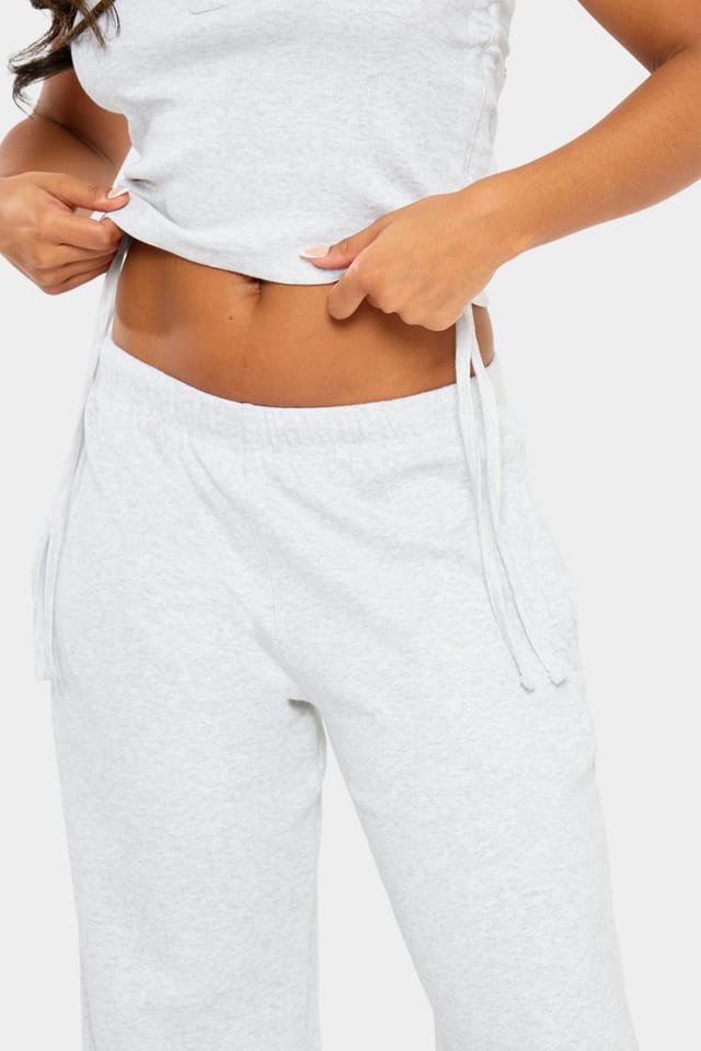 Kaiia Kaiia Ribbed Wide Leg Trousers Light Grey Marl & Pink - 2
