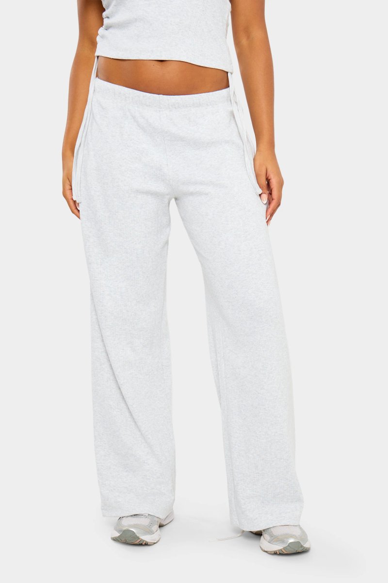 Kaiia Kaiia Ribbed Wide Leg Trousers Light Grey Marl & Pink - 3