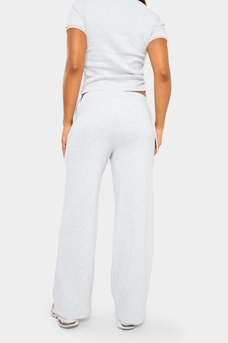Kaiia Kaiia Ribbed Wide Leg Trousers Light Grey Marl & Pink - 4