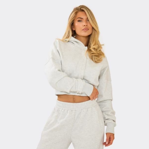 EGO Popper Detail Sweatshirt In Light Grey Marl, Women's Size UK 6 - 1
