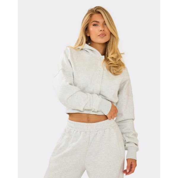 EGO Popper Detail Sweatshirt In Light Grey Marl, Women's Size UK 6 - 2