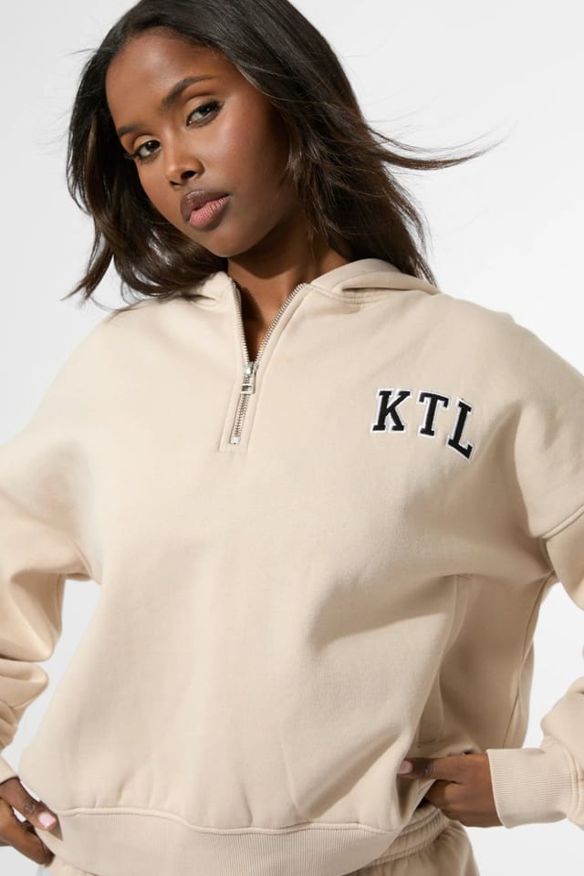 Kaiia Kaiia KTL Logo Oversized Zip Up Hoodie Truffle - 2