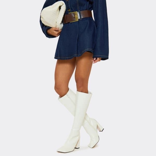 EGO EGO Square Toe Detail Knee High Boot in White