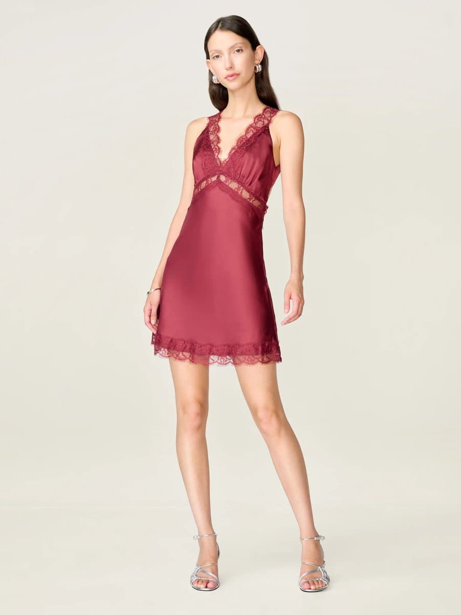 OMNES OMNES Darlia Plunging Neckline Mini Dress in Merlot