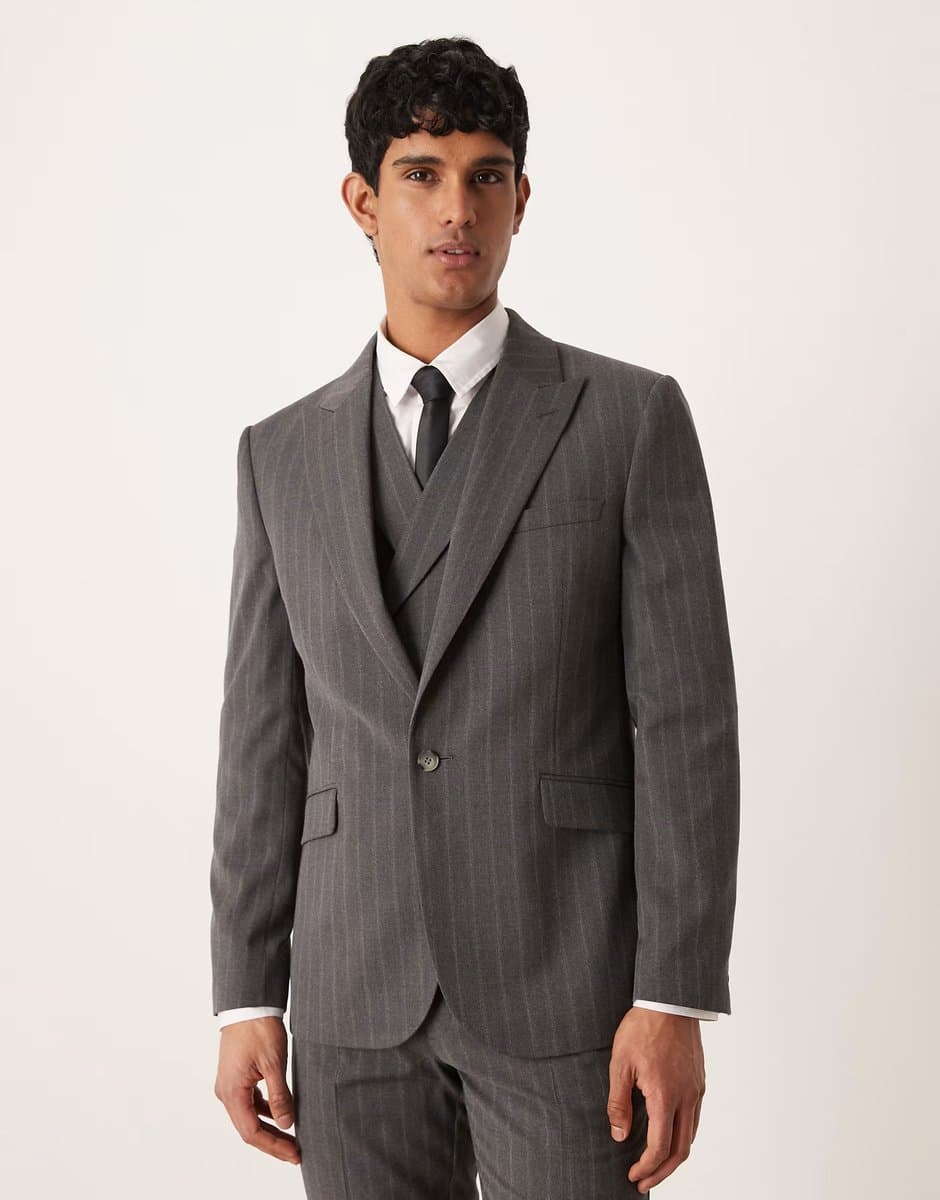 ASOS ASOS DESIGN slim suit jacket in grey pinstripe