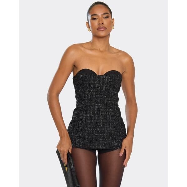 EGO Bandeau Cup Detail Micro Playsuit In Black, Women's Size UK 12 - 2