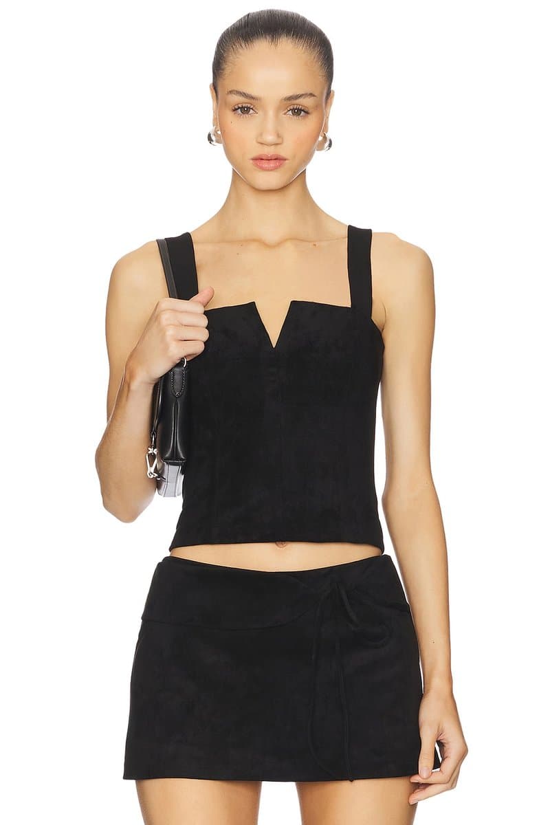 revolve Revolve Amanda Uprichard Suede Crop Top in Black Suede