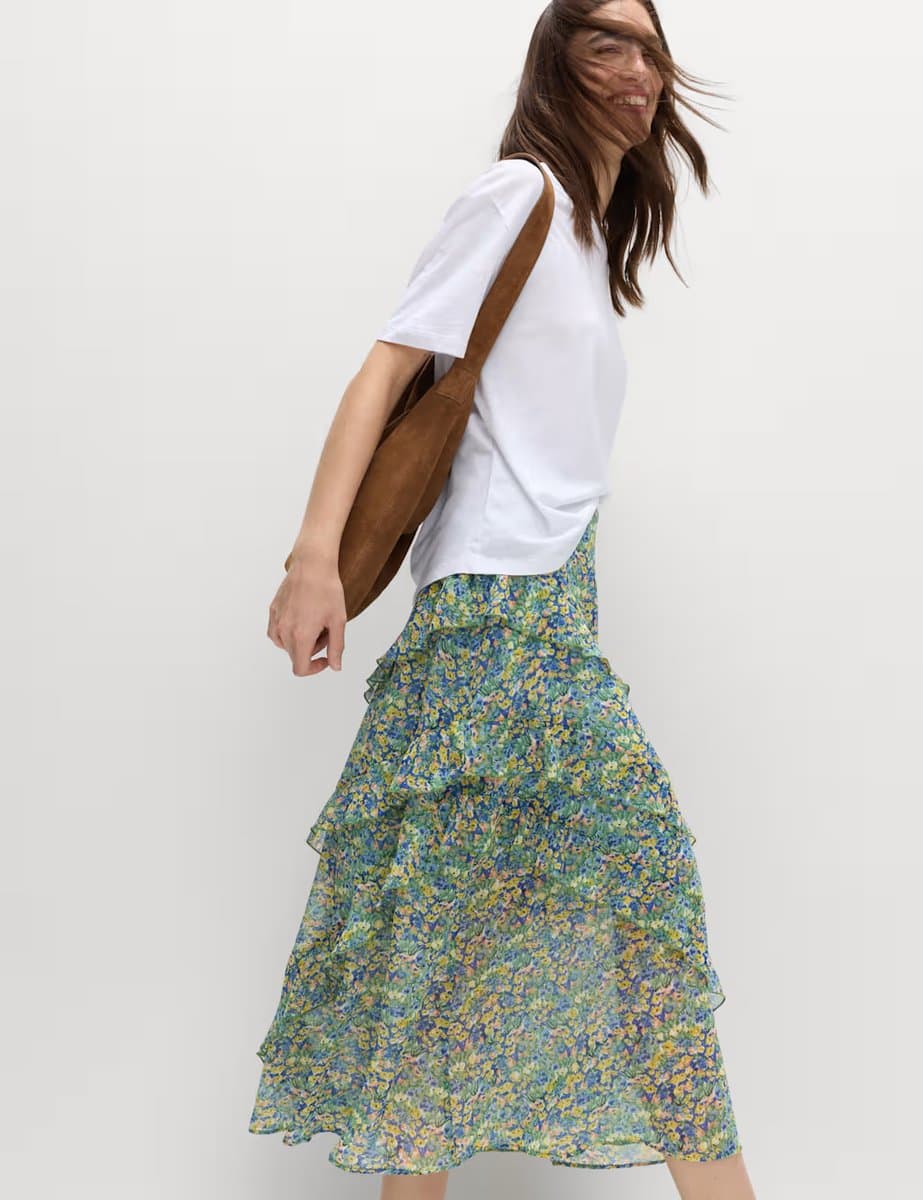 Marks & Spencer M&S Floral Ruffle Midi Tiered Skirt