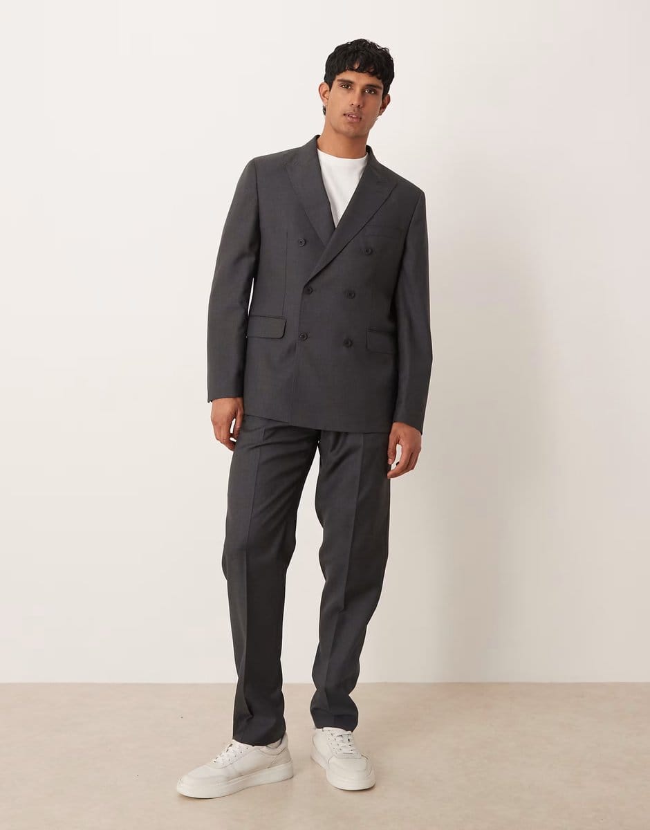 ASOS Mango siena premium 100% wool double breasted suite blazer in charcoal - 1