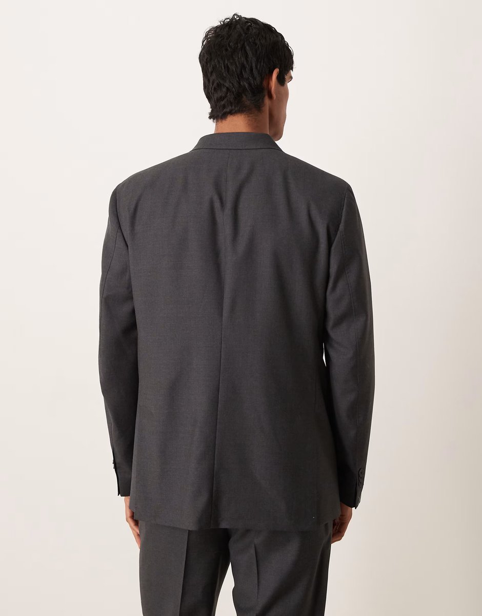 ASOS Mango siena premium 100% wool double breasted suite blazer in charcoal - 3