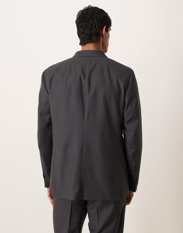 ASOS Mango siena premium 100% wool double breasted suite blazer in charcoal - 3