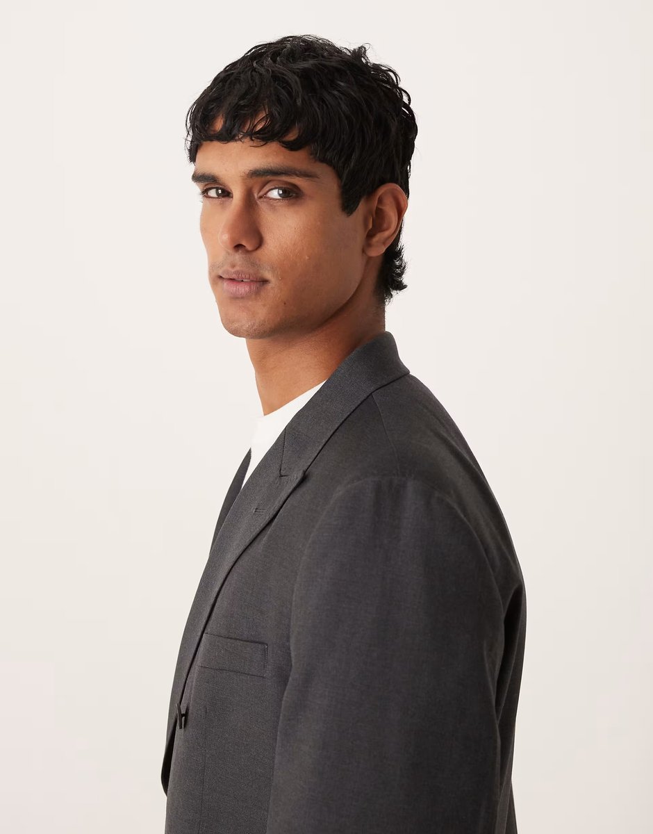 ASOS Mango siena premium 100% wool double breasted suite blazer in charcoal - 4