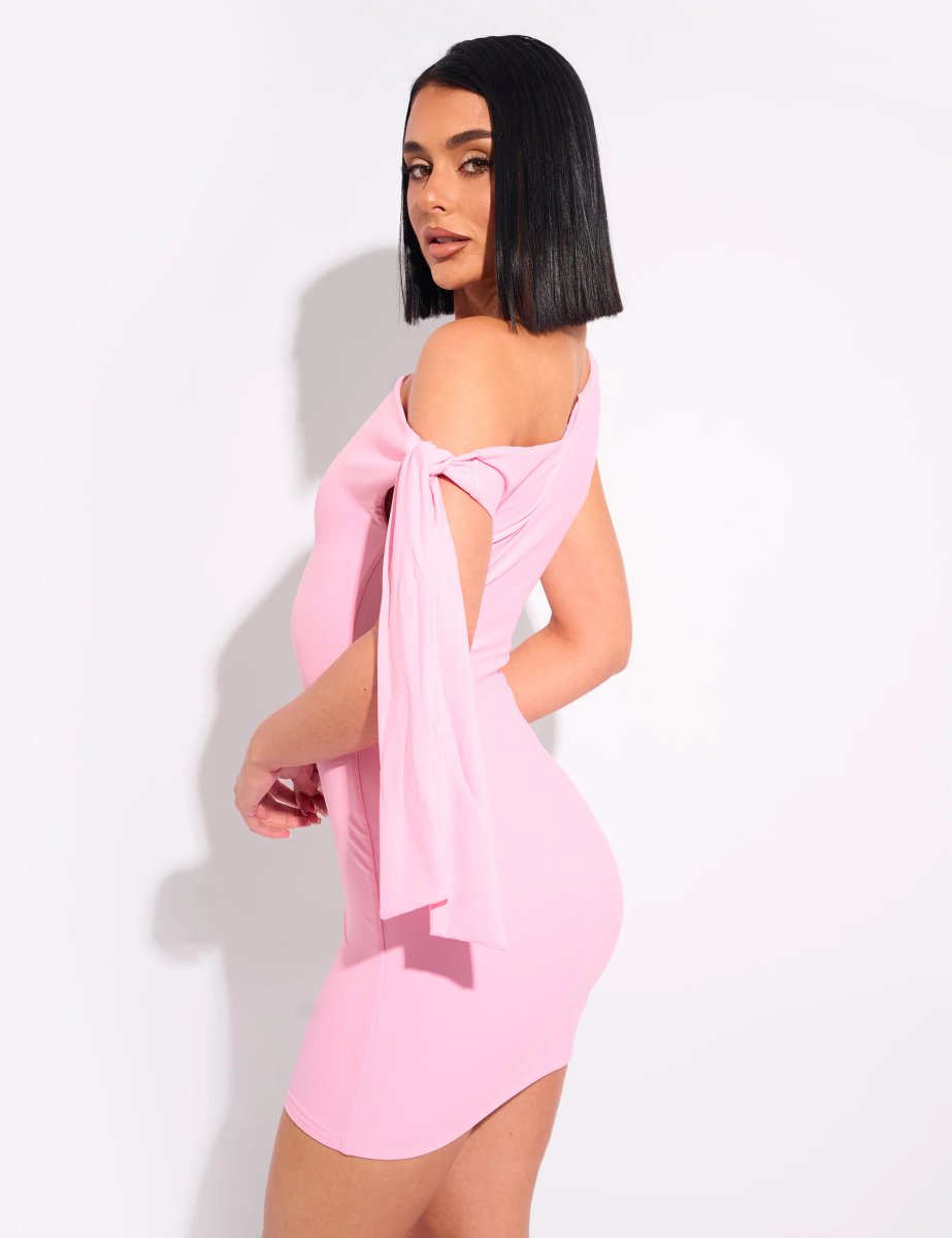 Public Desire Knot Detail Asymmetric One Shoulder Luxe Slinky Mini Dress Pink - 2