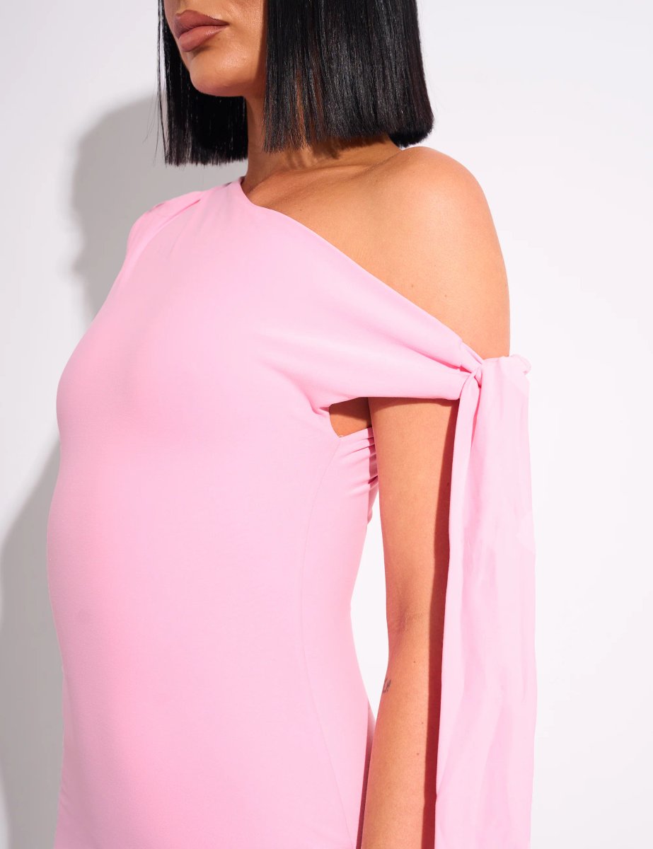Public Desire Knot Detail Asymmetric One Shoulder Luxe Slinky Mini Dress Pink - 4