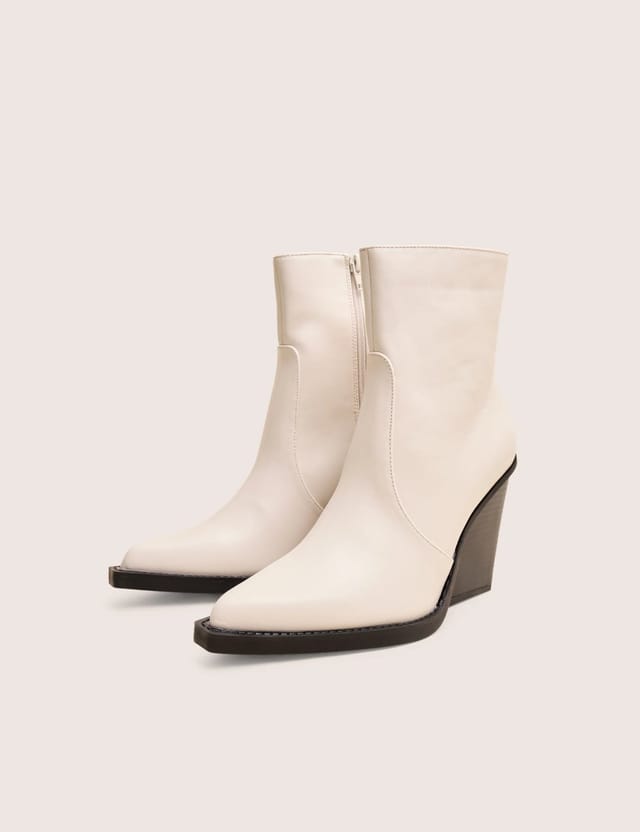 Public Desire Jessie White Pu Western Black Contrast Sole Block Heeled Ankle Boots - 2