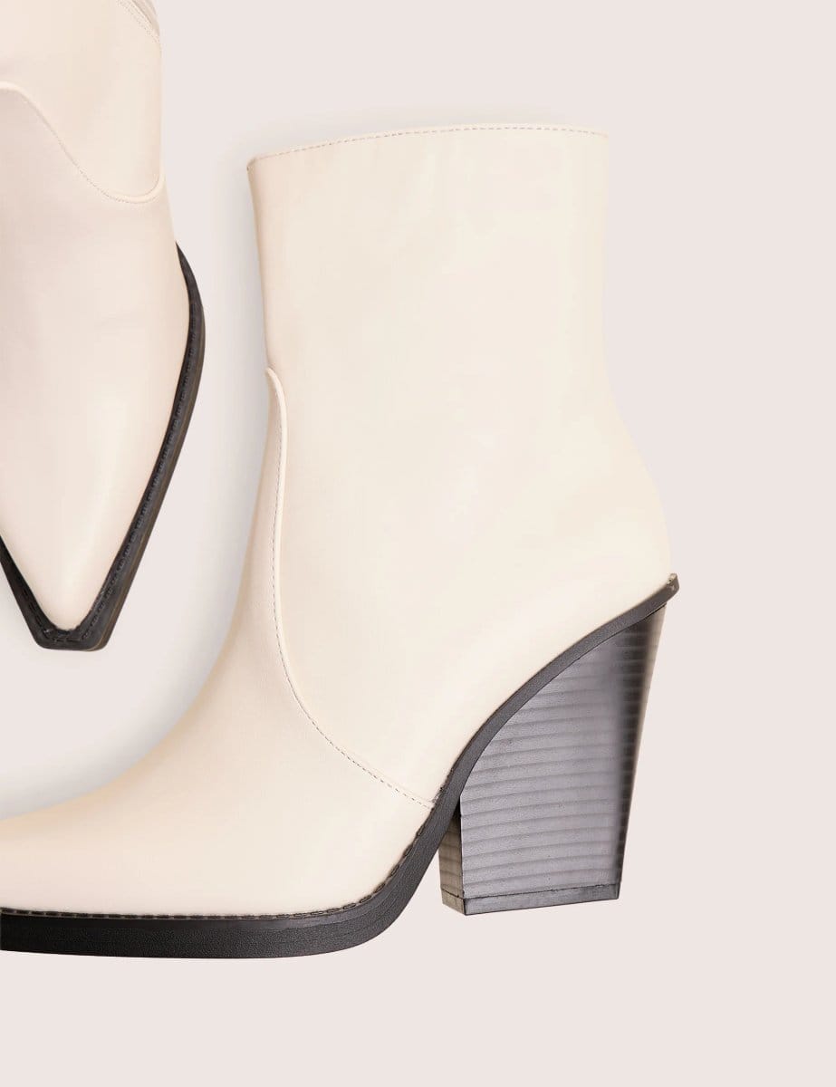 Public Desire Jessie White Pu Western Black Contrast Sole Block Heeled Ankle Boots - 4