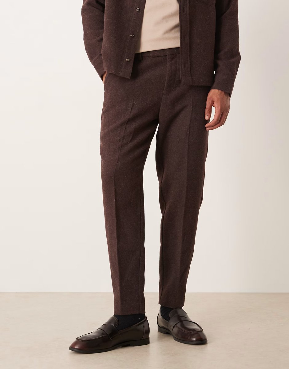 ASOS ASOS DESIGN co-ord tapered trousers with wool in brown - 1