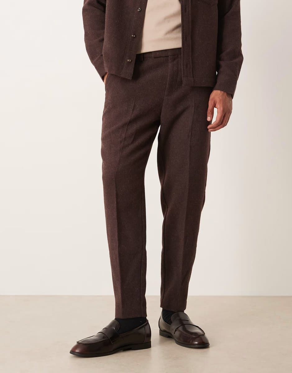 ASOS ASOS DESIGN co-ord tapered trousers with wool in brown