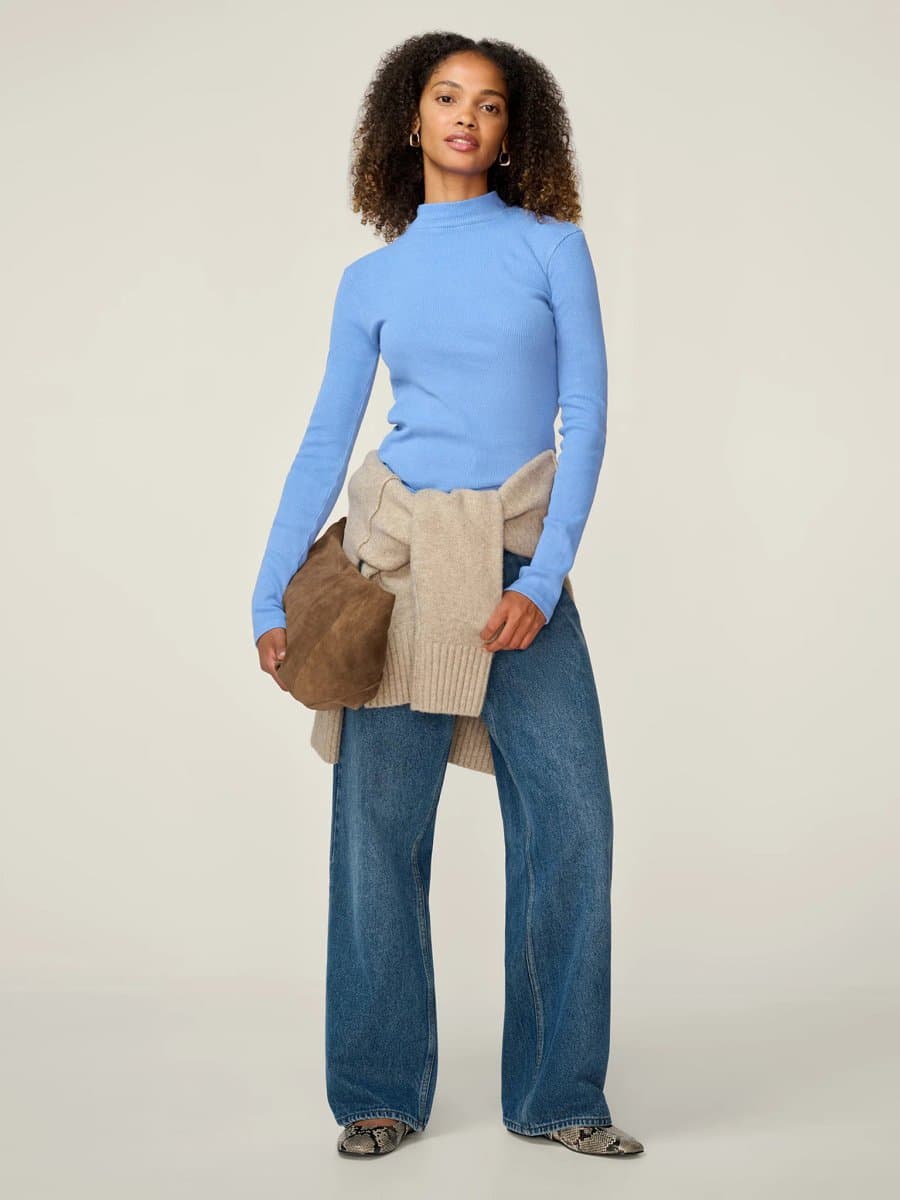 OMNES OMNES Mock Neck Long Sleeve Jumper in Azurine