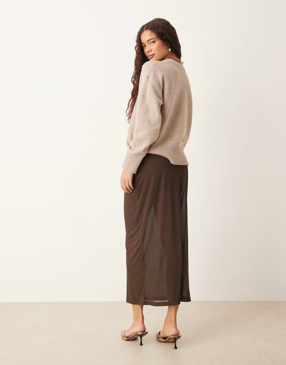 ASOS Gina Tricot sheer midi skirt in brown - 4