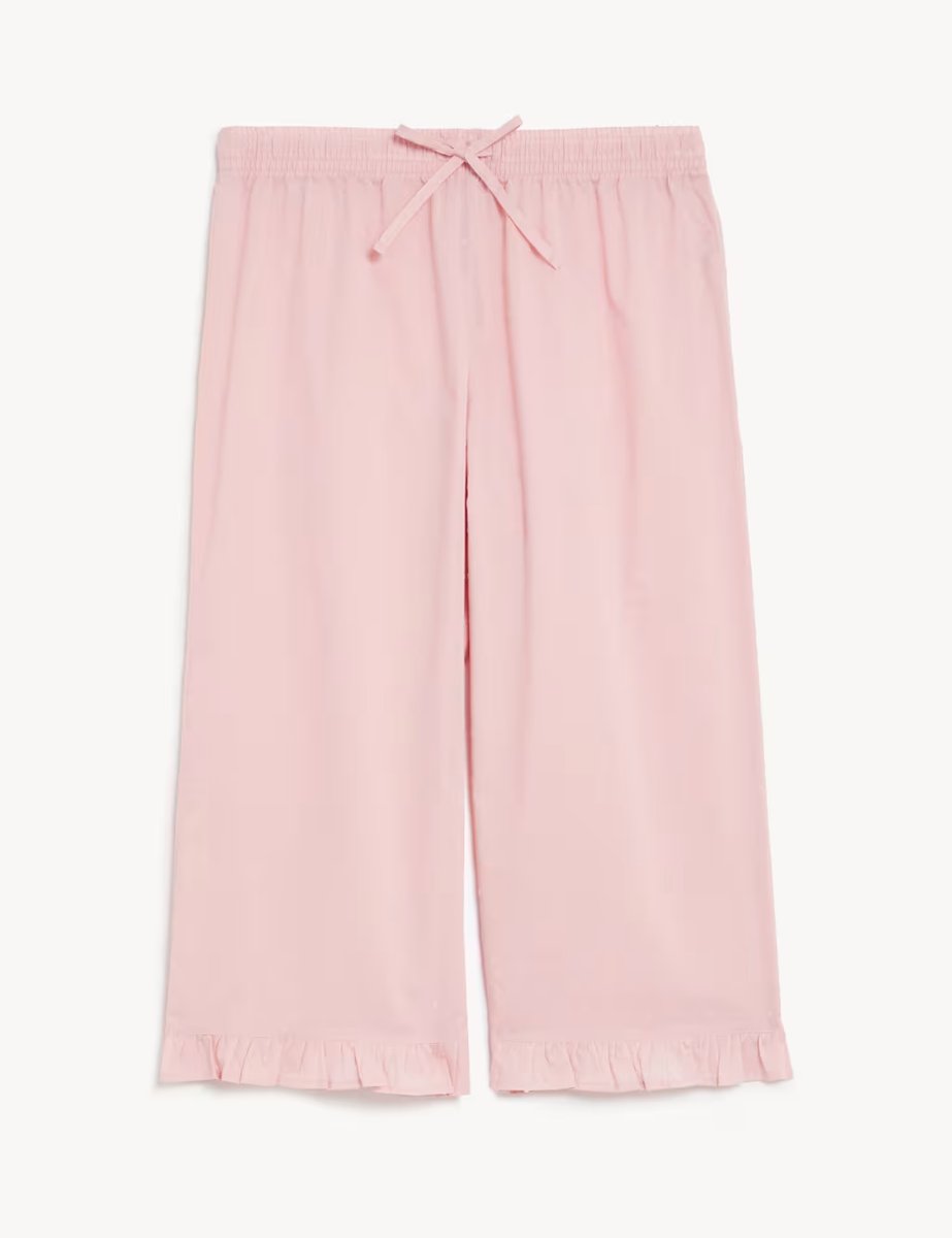Marks & Spencer M&S Pure Cotton Dobby Cropped Pyjama Bottoms Pale Rose - 2