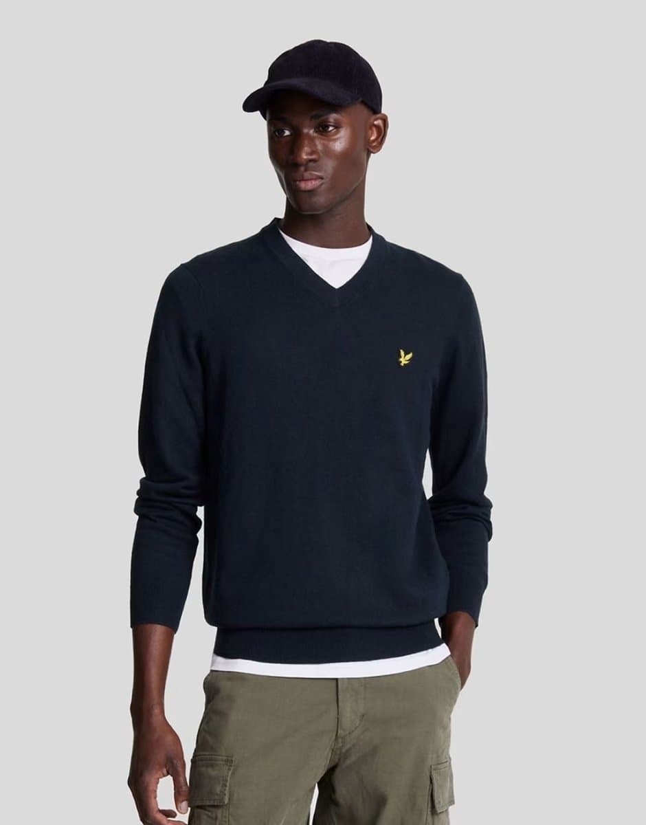 ASOS Lyle & Scott V Neck Jumper in Dark Navy