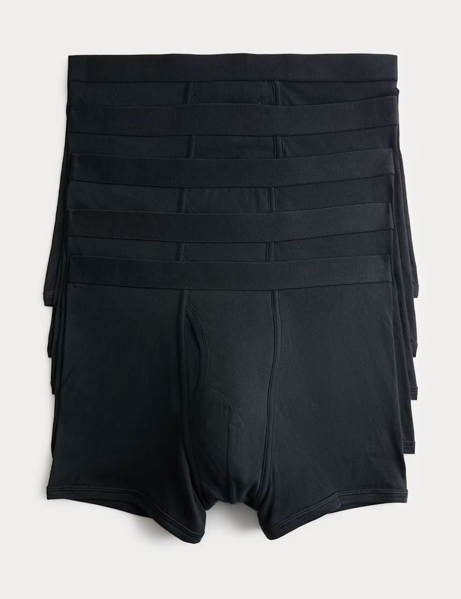 Marks & Spencer M&S 5 Pack Cotton Stretch Cool & Fresh™ Trunks Black