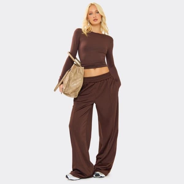 EGO EGO Mid Rise Straight Leg Track Pants in Chocolate Brown