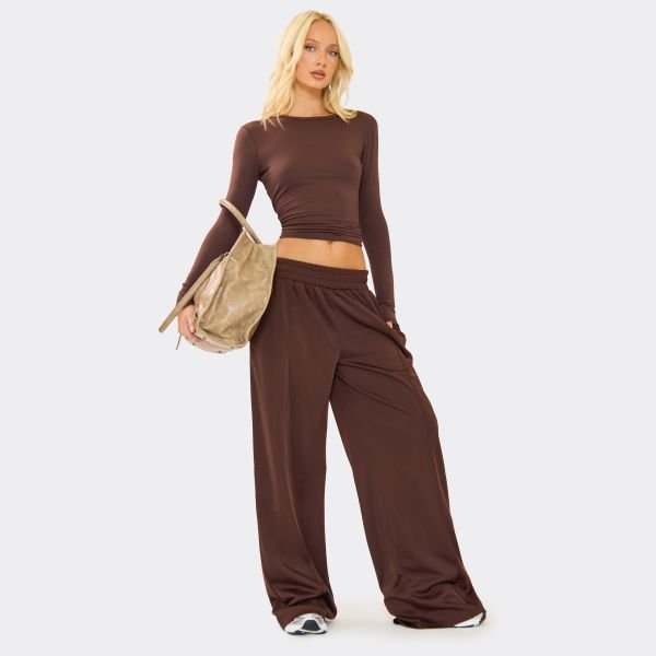 EGO Mid Rise Straight Leg Track Pants In Chocolate Brown, Women's Size UK 6 - 2