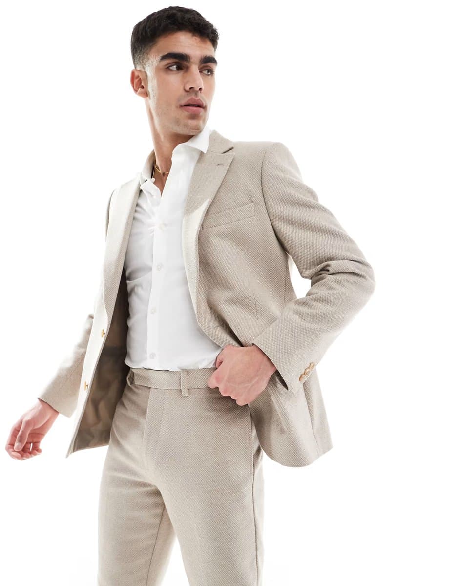 ASOS ASOS DESIGN wool blend slim suit jacket in stone weave