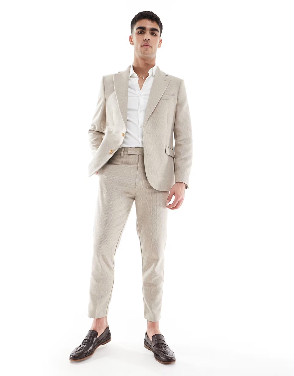 ASOS ASOS DESIGN wool blend slim suit jacket in stone weave - 2