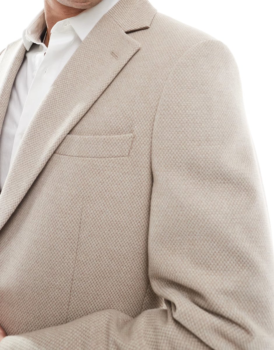 ASOS ASOS DESIGN wool blend slim suit jacket in stone weave - 3