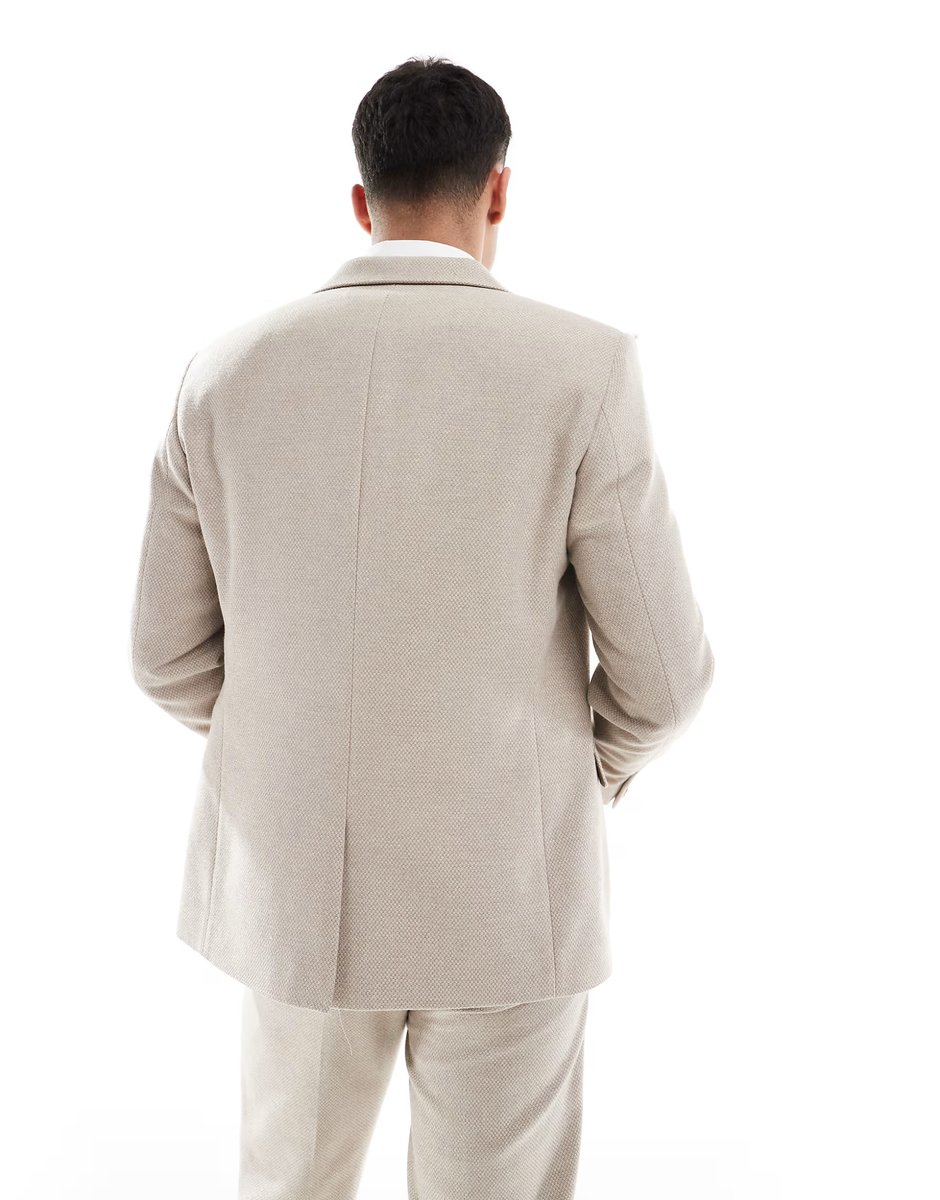 ASOS ASOS DESIGN wool blend slim suit jacket in stone weave - 4