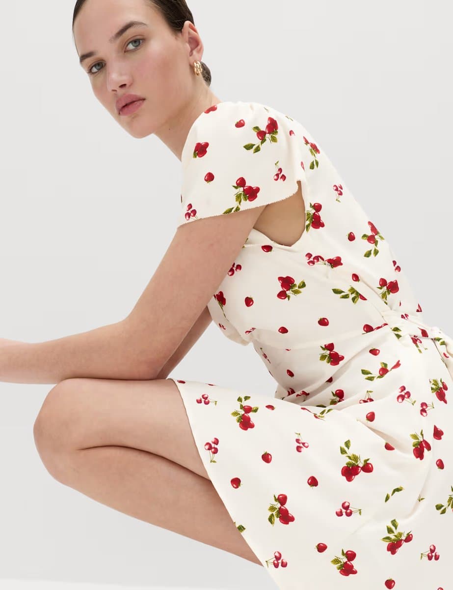 Marks & Spencer M&S Printed Floral Mini Tea Dress Ivory Mix