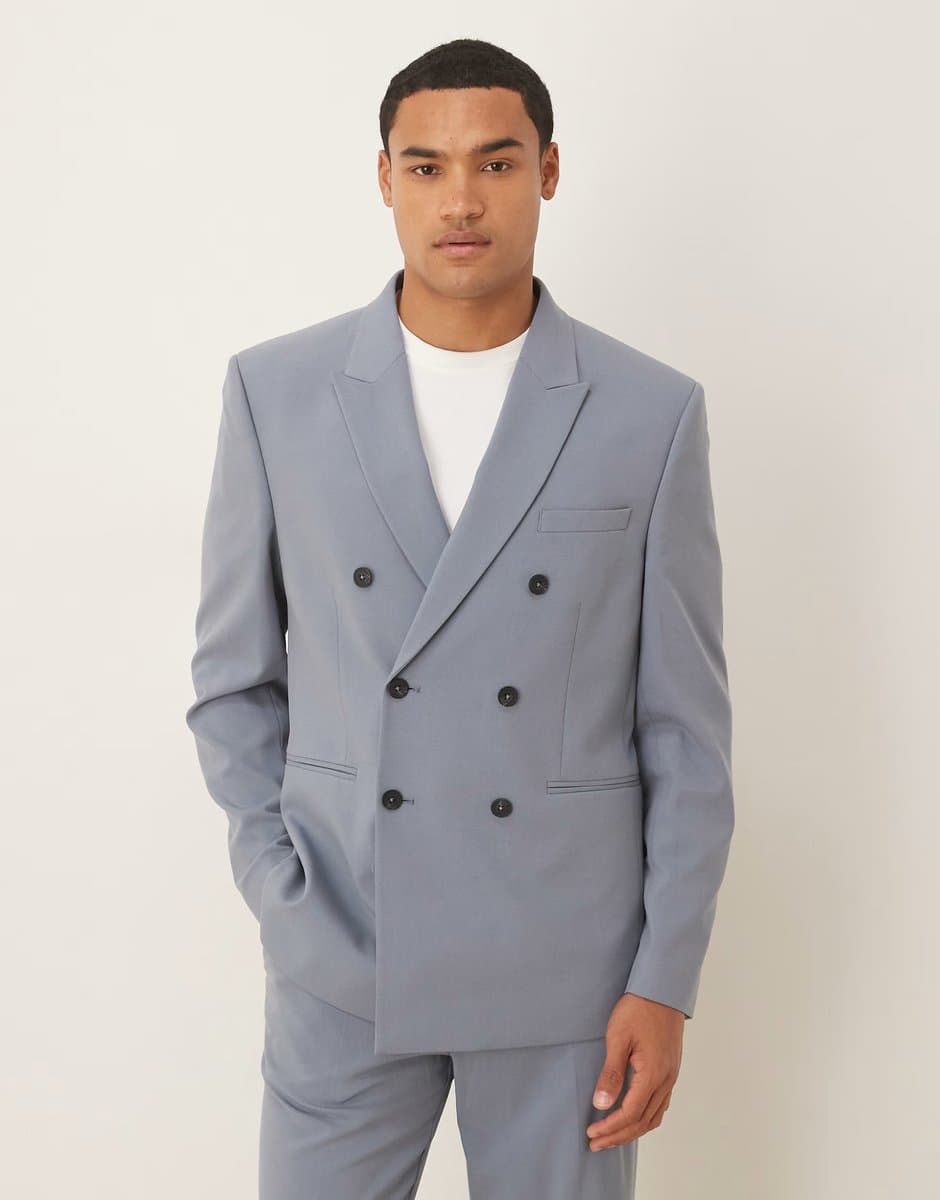 ASOS ASOS DESIGN double breasted regular fit suit jacket in mid blue