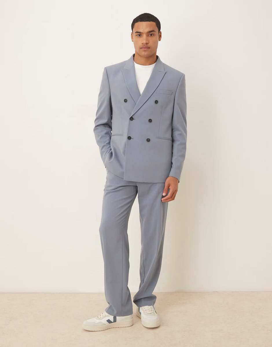 ASOS ASOS DESIGN double breasted regular fit suit jacket in mid blue - 2